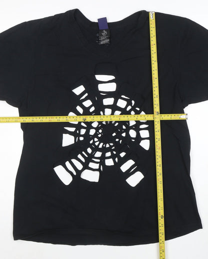 Gildan Men’s Black V-Neck Cut Out Gothic Style Cotton T-Shirt Size L