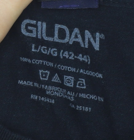 Gildan Men’s Black V-Neck Cut Out Gothic Style Cotton T-Shirt Size L