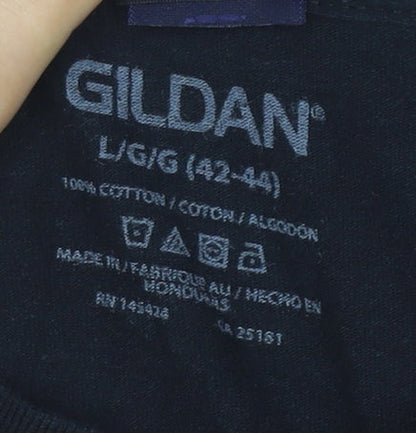 Gildan Men’s Black V-Neck Cut Out Gothic Style Cotton T-Shirt Size L