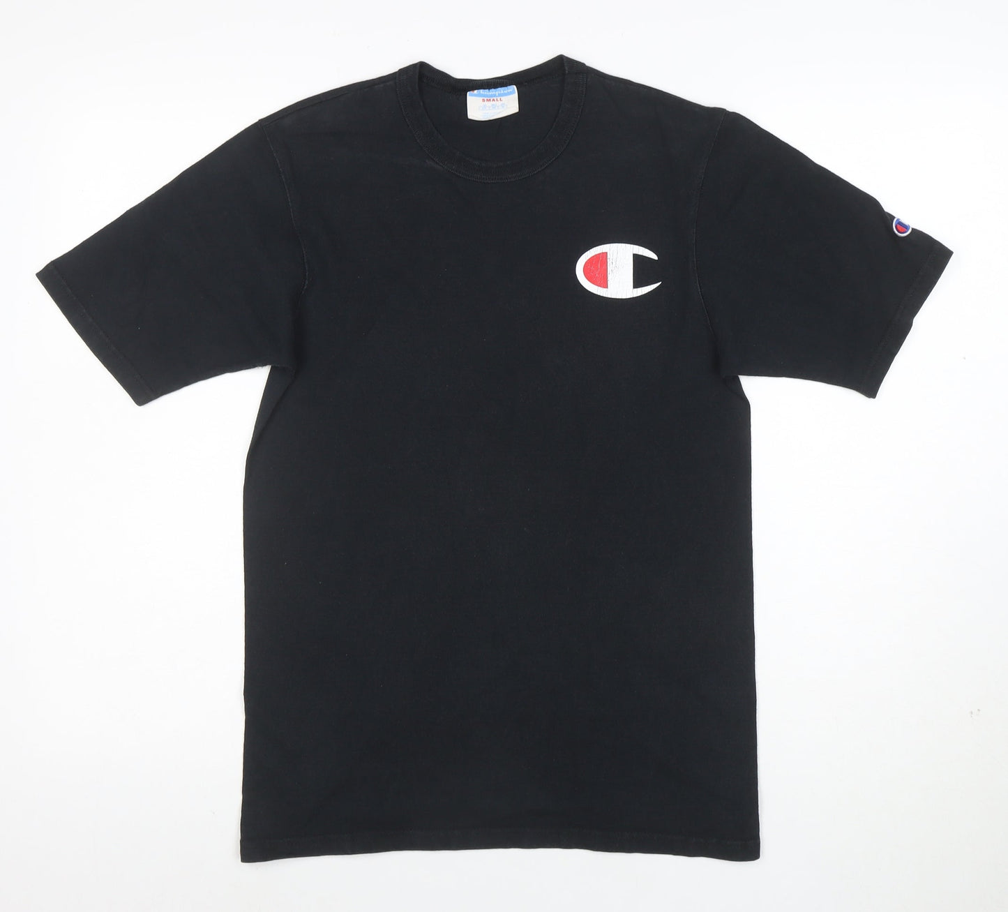 Champion Men Black Small Logo Cotton Crew Neck T-Shirt