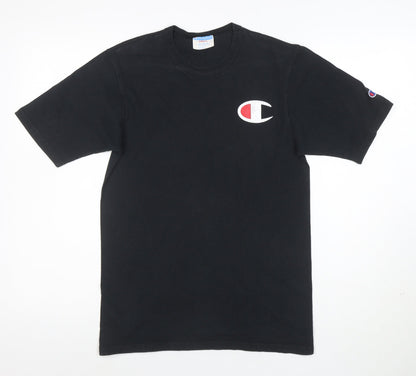 Champion Men Black Small Logo Cotton Crew Neck T-Shirt