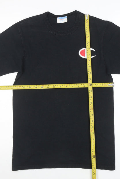 Champion Men Black Small Logo Cotton Crew Neck T-Shirt