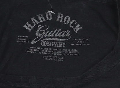 Hard Rock Cafe Men's Black Graphic T-Shirt Large Cotton Music Theme
