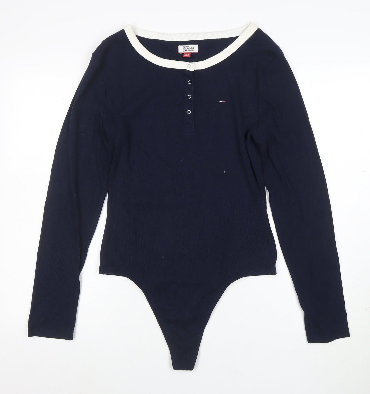 Tommy Hilfiger Denim Womens Navy Bodysuit L Long Sleeve Cotton Blend