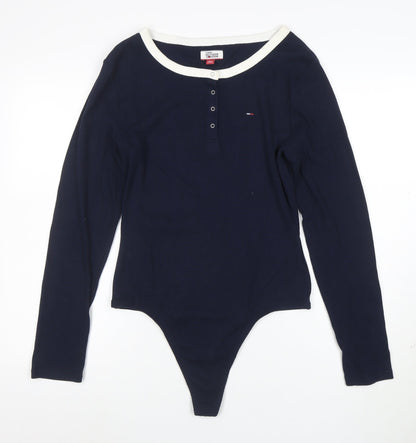Tommy Hilfiger Denim Womens Navy Bodysuit L Long Sleeve Cotton Blend