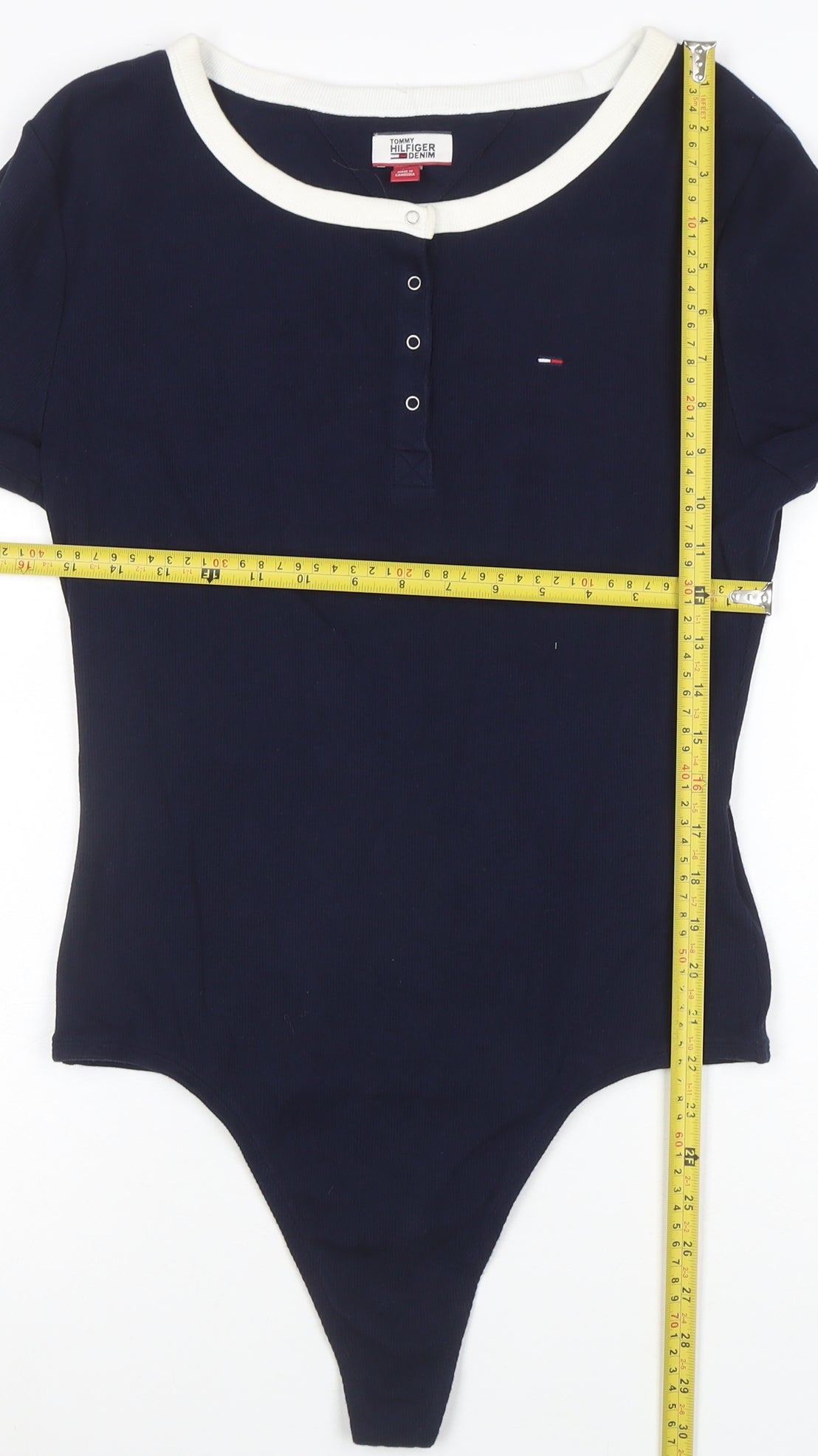 Tommy Hilfiger Denim Womens Navy Bodysuit L Long Sleeve Cotton Blend