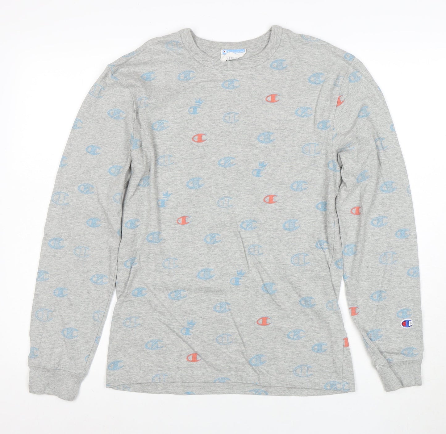 Champion Women's Grey Long Sleeve Cotton Logo T-Shirt Small