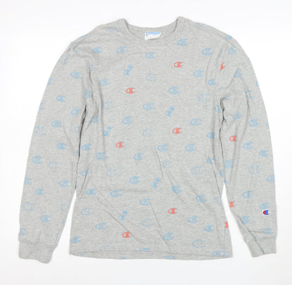 Champion Women's Grey Long Sleeve Cotton Logo T-Shirt Small