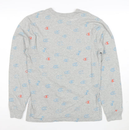 Champion Women's Grey Long Sleeve Cotton Logo T-Shirt Small