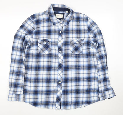 Weatherproof Mens Blue Check Flannel Long Sleeve Button-Up Shirt L