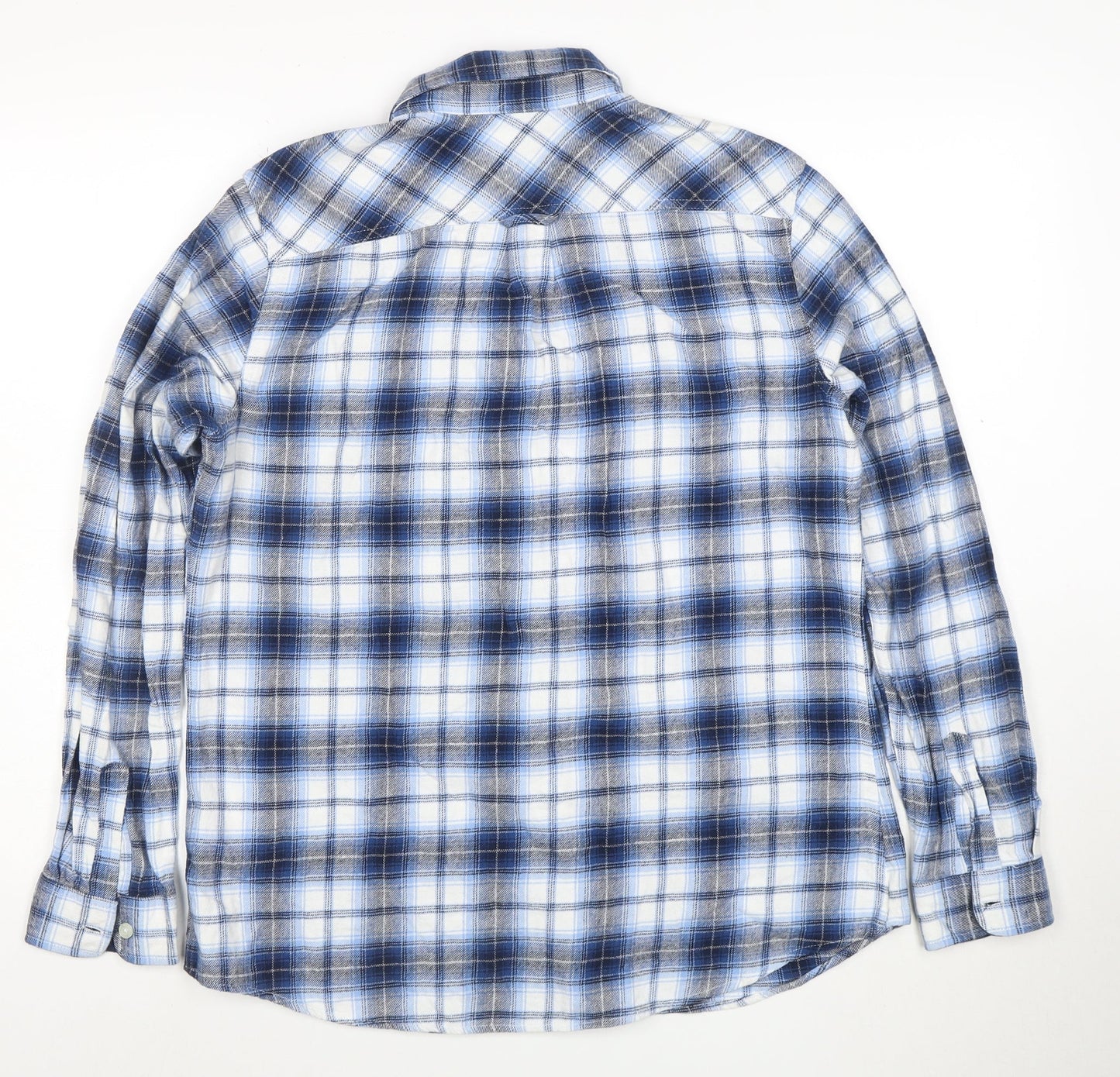 Weatherproof Mens Blue Check Flannel Long Sleeve Button-Up Shirt L