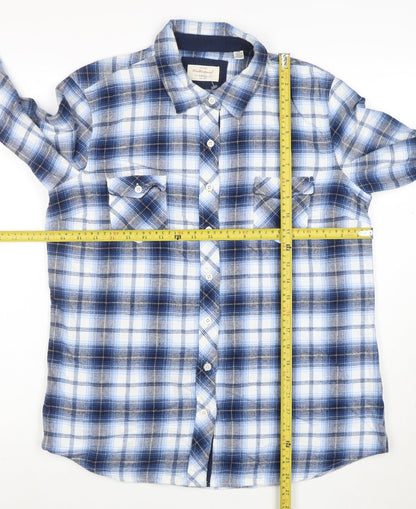 Weatherproof Mens Blue Check Flannel Long Sleeve Button-Up Shirt L
