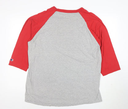 Champion Unisex Grey & Red Raglan 3/4 Sleeve Cotton T-Shirt XL