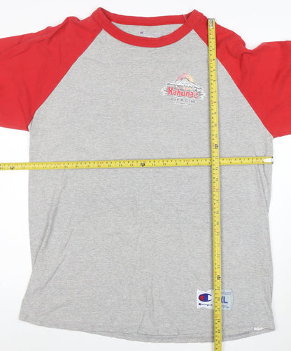 Champion Unisex Grey & Red Raglan 3/4 Sleeve Cotton T-Shirt XL