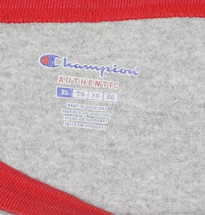 Champion Unisex Grey & Red Raglan 3/4 Sleeve Cotton T-Shirt XL