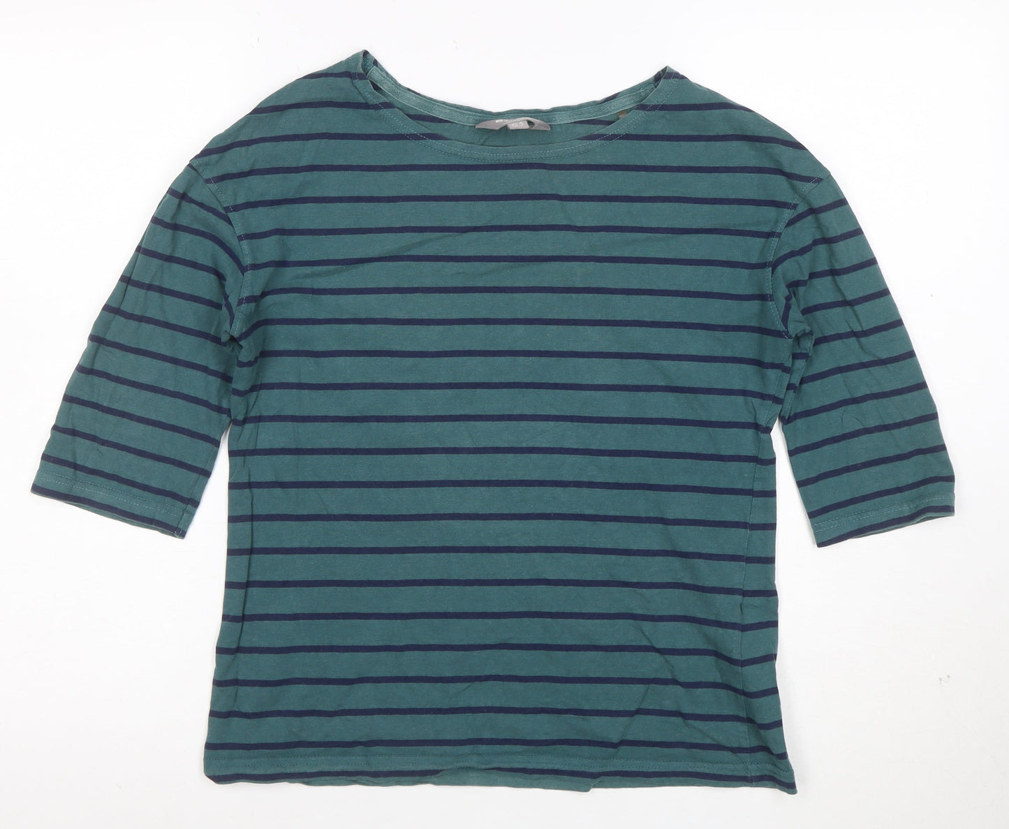 Mountain Warehouse Women Green Striped 3/4 Sleeve Cotton T-Shirt UK 8