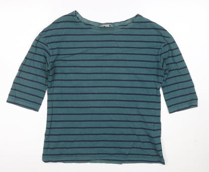 Mountain Warehouse Women Green Striped 3/4 Sleeve Cotton T-Shirt UK 8