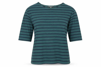 Mountain Warehouse Women Green Striped 3/4 Sleeve Cotton T-Shirt UK 8