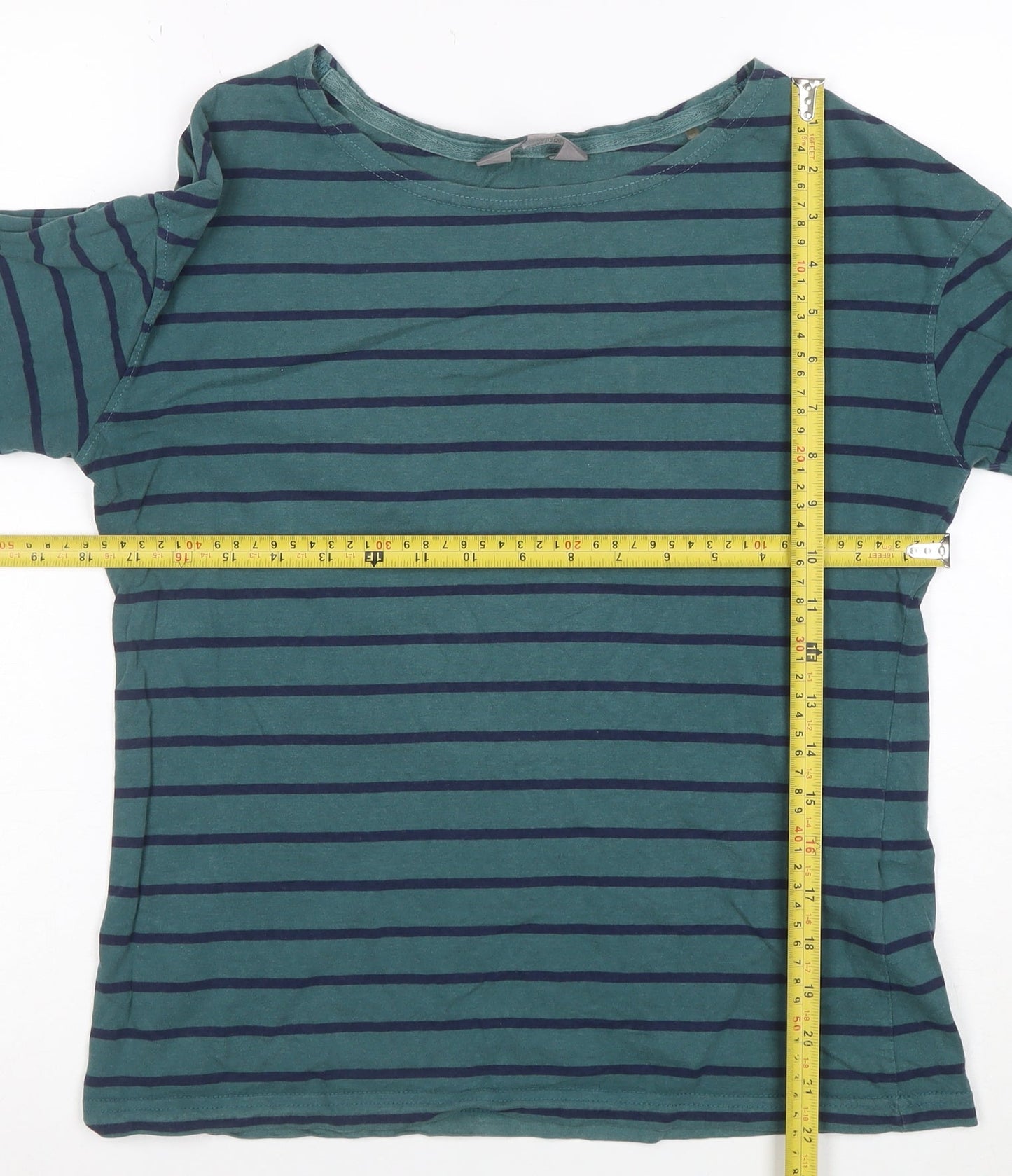Mountain Warehouse Women Green Striped 3/4 Sleeve Cotton T-Shirt UK 8
