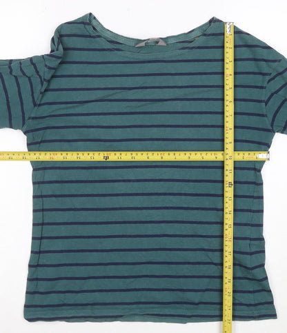 Mountain Warehouse Women Green Striped 3/4 Sleeve Cotton T-Shirt UK 8