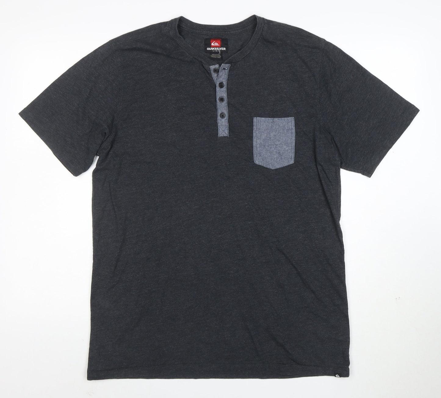 Quiksilver Men’s Grey Henley Short Sleeve T-Shirt Size L