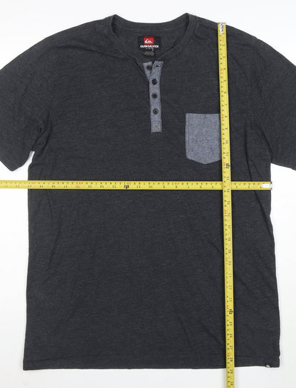 Quiksilver Men’s Grey Henley Short Sleeve T-Shirt Size L