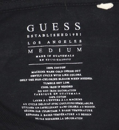 Guess Men's Black Long Sleeve Logo Cotton T-Shirt Medium