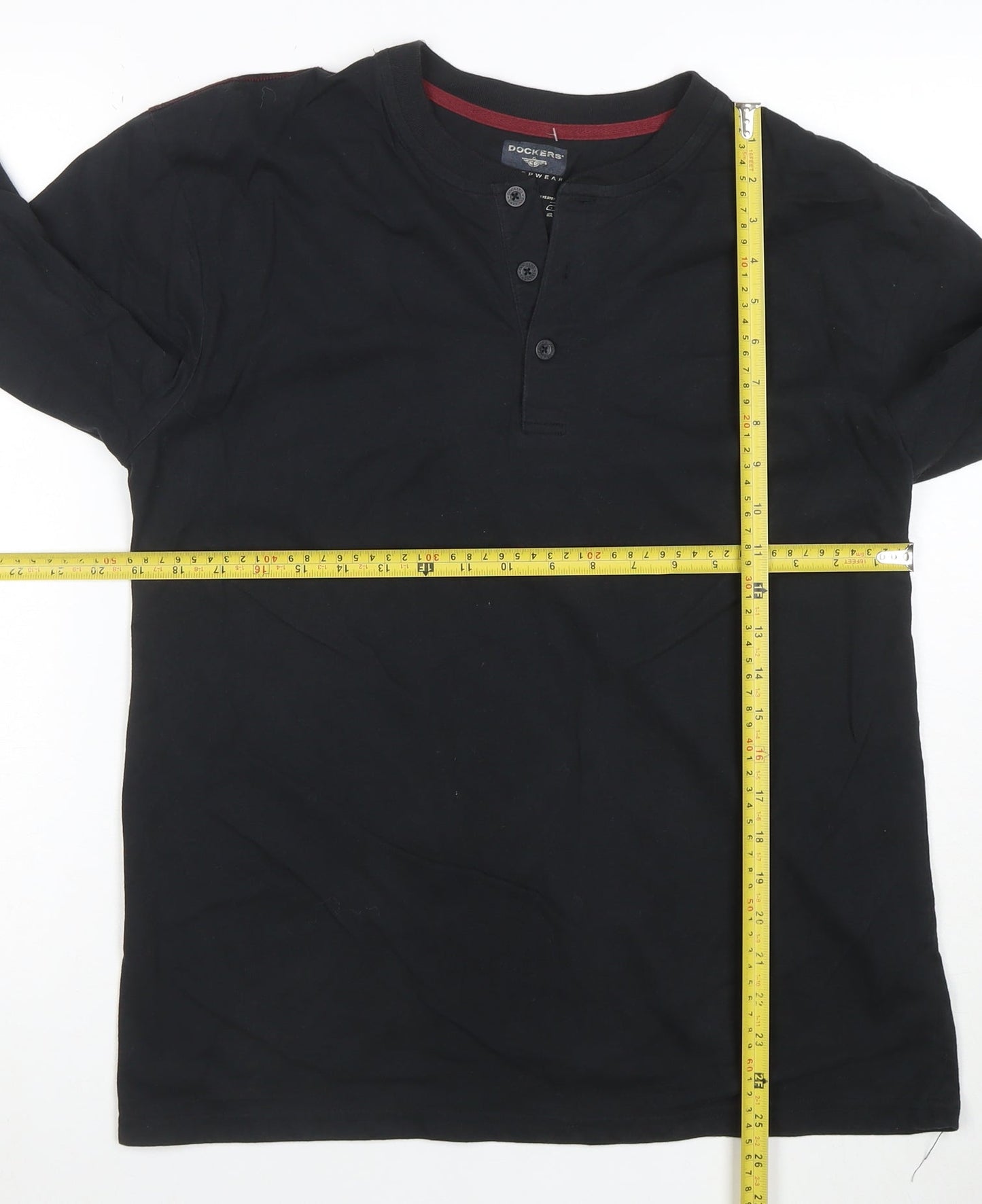 Dockers Men Black Long Sleeve Henley T-Shirt Size M Regular Fit