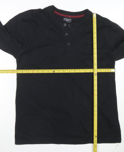 Dockers Men Black Long Sleeve Henley T-Shirt Size M Regular Fit