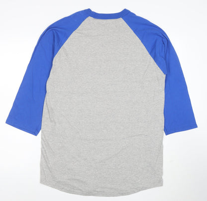 Champion Women Grey Blue Raglan 3/4 Sleeve Basic T-Shirt L