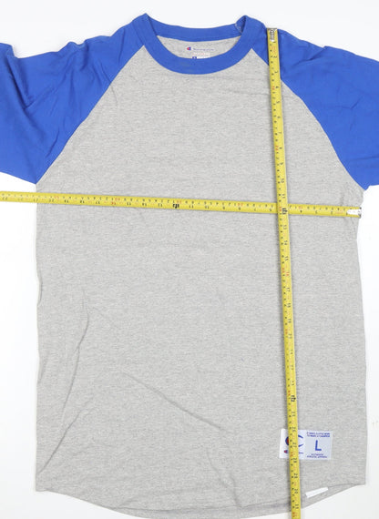 Champion Women Grey Blue Raglan 3/4 Sleeve Basic T-Shirt L
