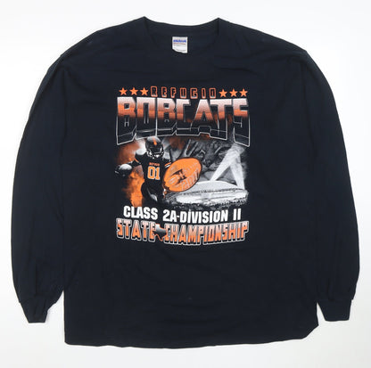 Gildan Men's Black Long Sleeve Refugio Bobcats Graphic T-Shirt Size L