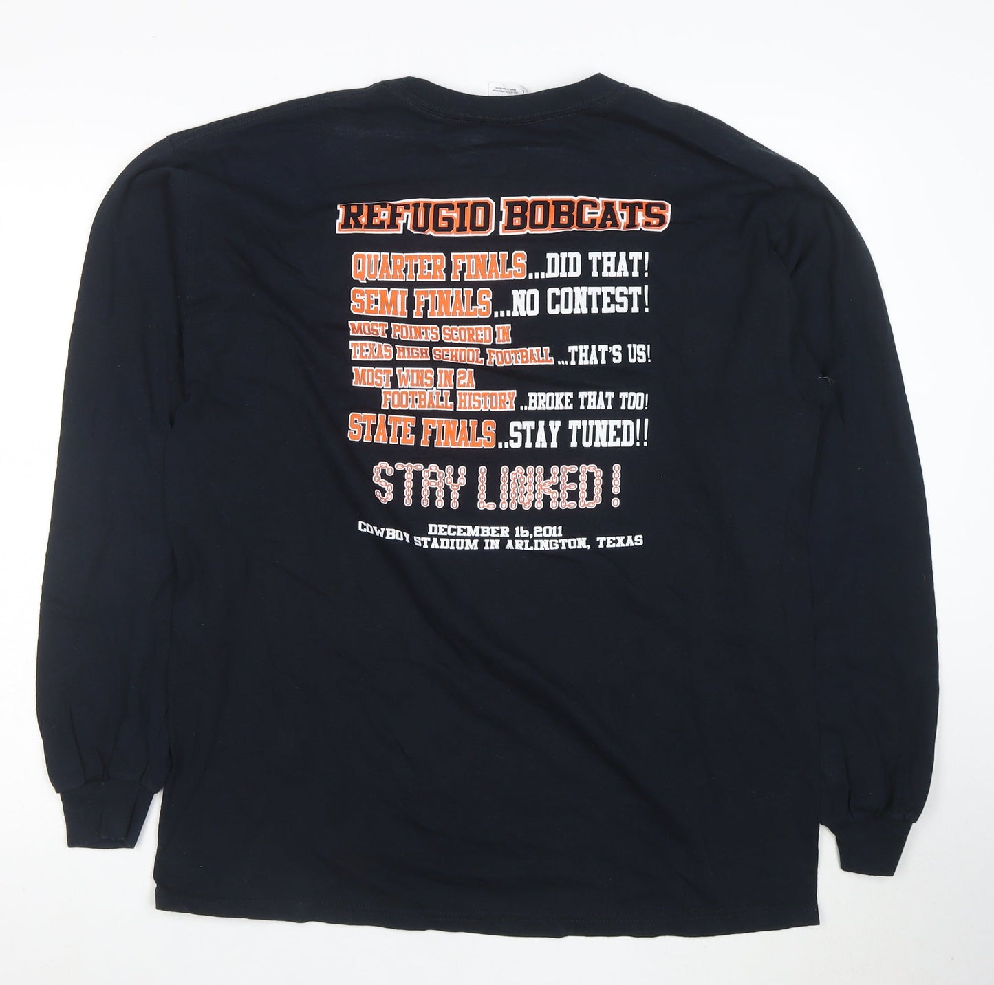 Gildan Men's Black Long Sleeve Refugio Bobcats Graphic T-Shirt Size L