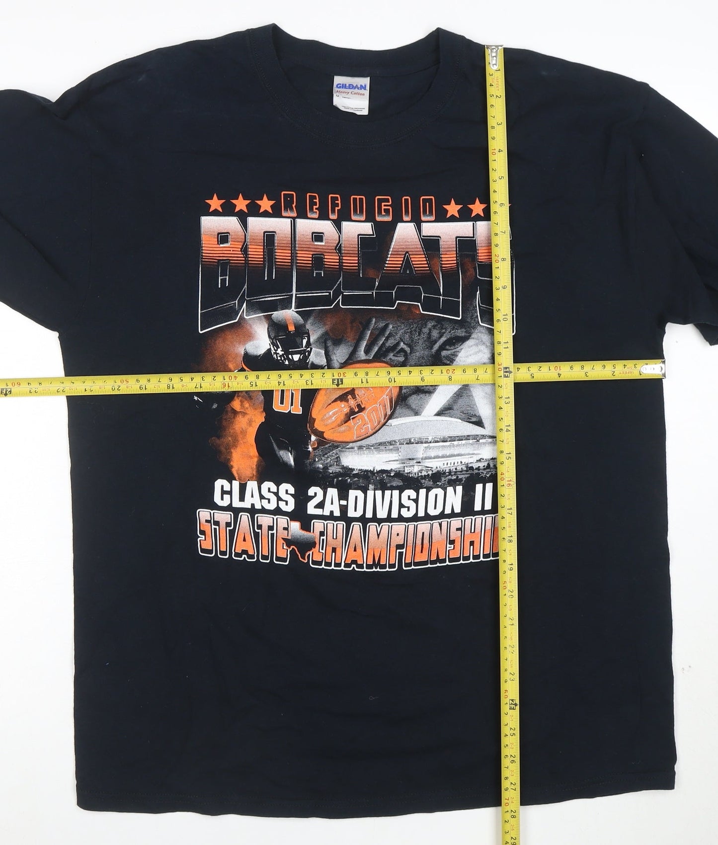 Gildan Men's Black Long Sleeve Refugio Bobcats Graphic T-Shirt Size L