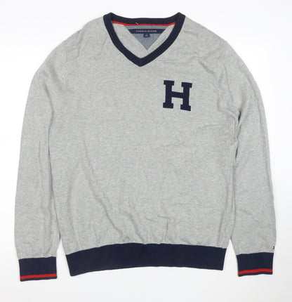 Tommy Hilfiger Men’s Grey V-Neck Cotton Jumper Size L
