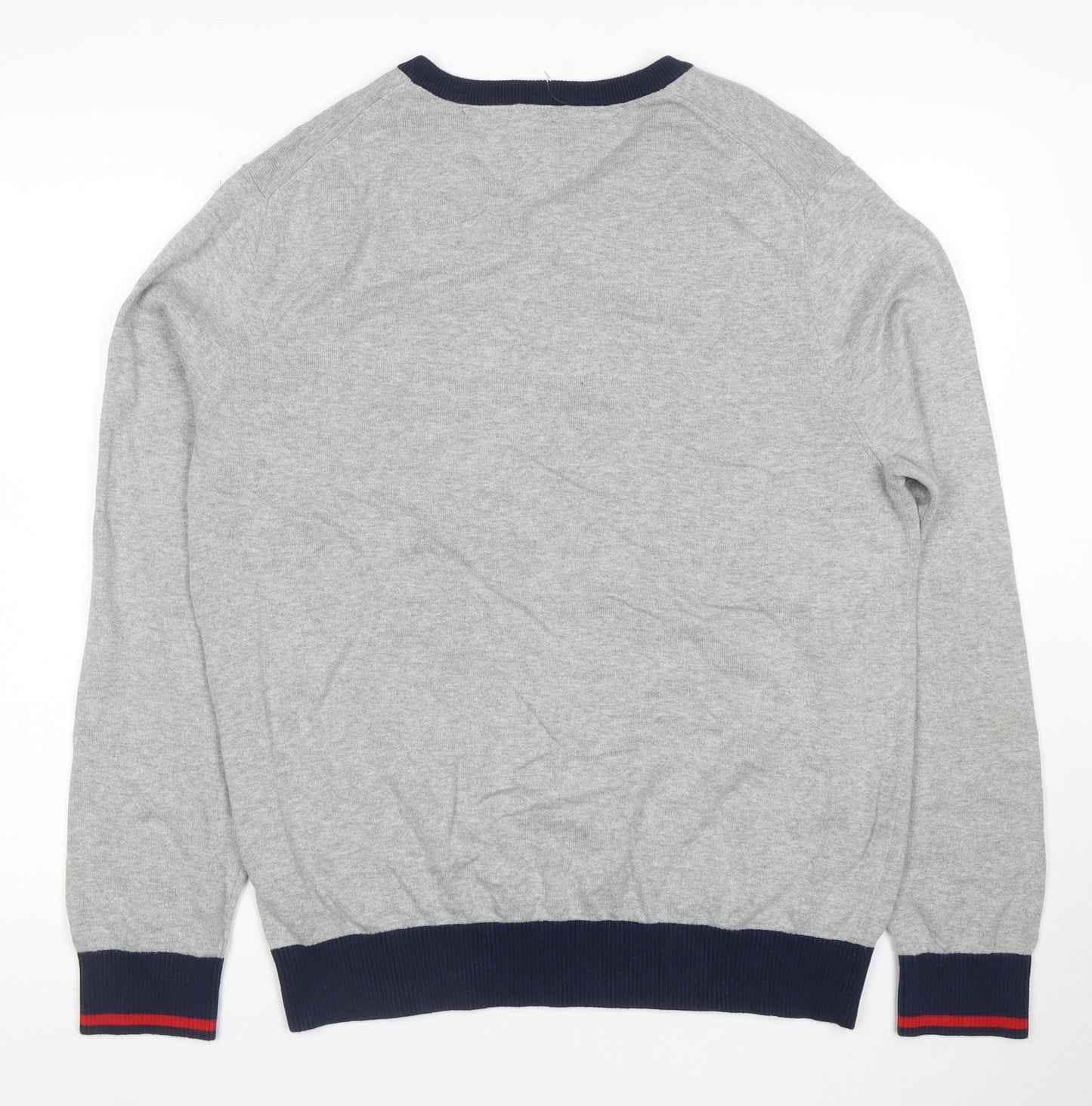 Tommy Hilfiger Men’s Grey V-Neck Cotton Jumper Size L