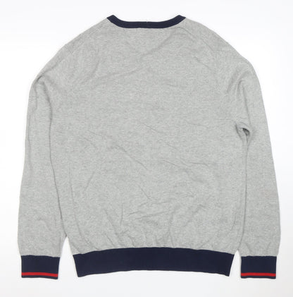 Tommy Hilfiger Men’s Grey V-Neck Cotton Jumper Size L