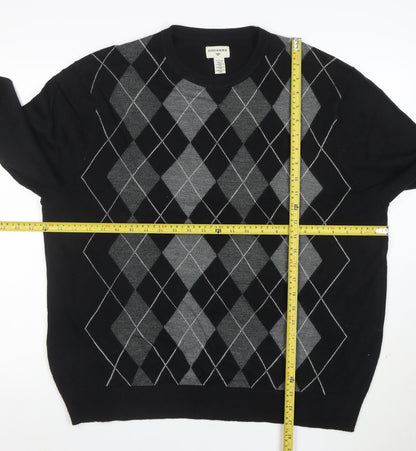 Dockers Men's Black Argyle Crew Neck Acrylic Jumper XL
