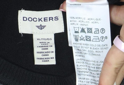 Dockers Men's Black Argyle Crew Neck Acrylic Jumper XL
