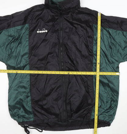 Diadora Women’s Green Black Nylon Windbreaker Jacket L Vintage Retro