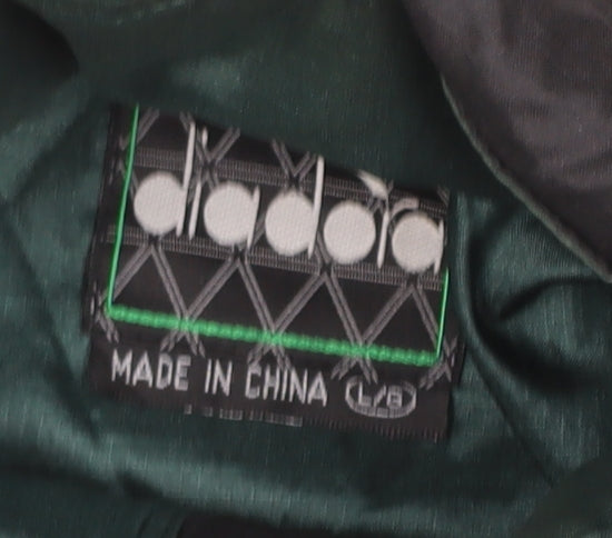 Diadora Women’s Green Black Nylon Windbreaker Jacket L Vintage Retro