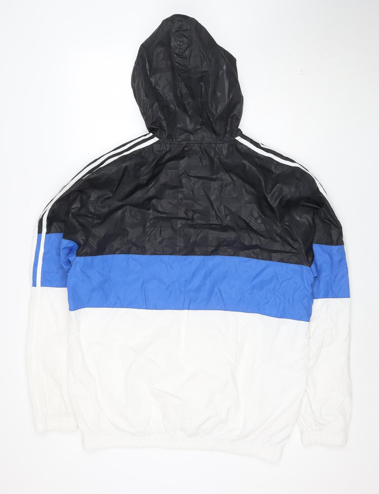 Adidas Mens Black Blue White Hooded Windbreaker Jacket M