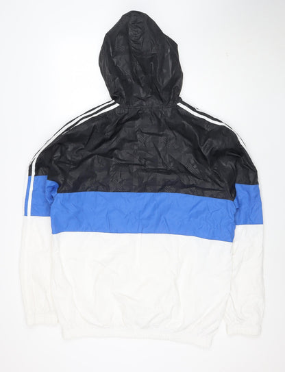 Adidas Mens Black Blue White Hooded Windbreaker Jacket M