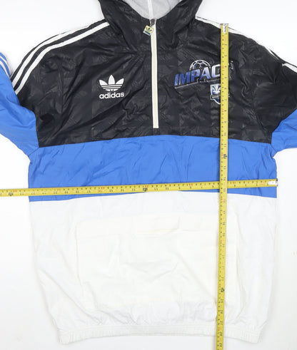 Adidas Mens Black Blue White Hooded Windbreaker Jacket M