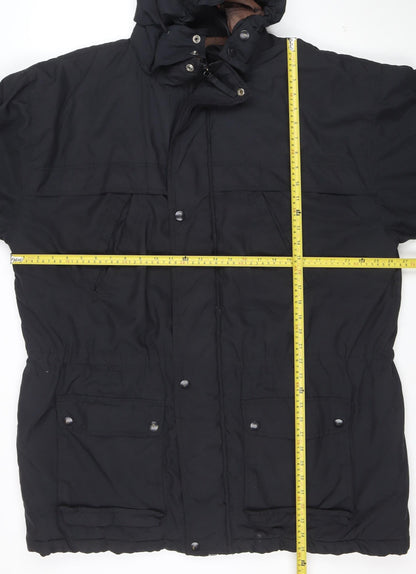 J. Riggings Men's Black L Parka Jacket Hooded Insulated Nylon Polyester