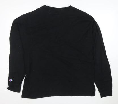 Champion Men's Black Long Sleeve Crew Neck Cotton T-Shirt XL