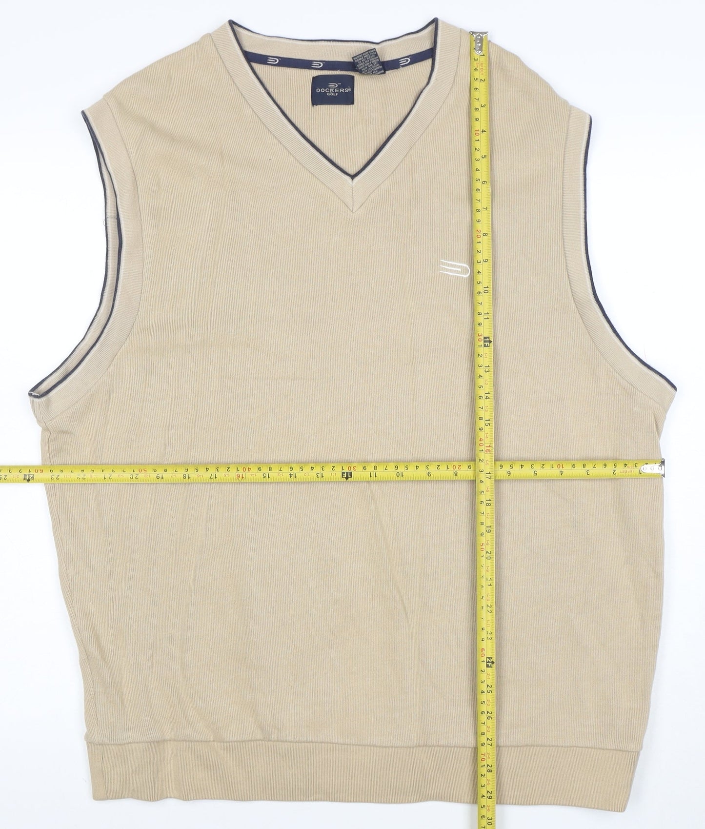 Dockers Men's Beige Cotton V-Neck Sleeveless Knit Vest XL