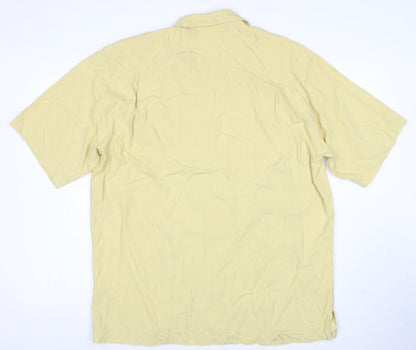 Tommy Bahama Men's Beige Silk Hawaiian Floral Short Sleeve Shirt L