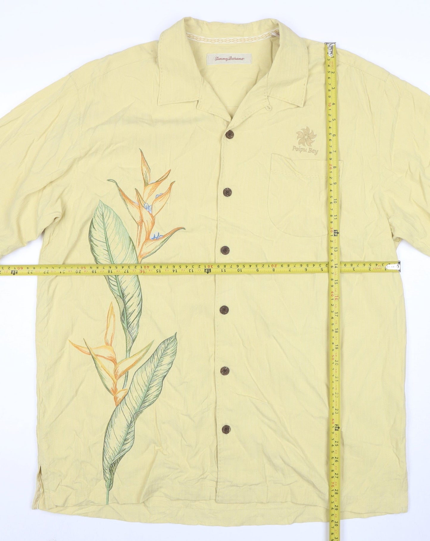 Tommy Bahama Men's Beige Silk Hawaiian Floral Short Sleeve Shirt L