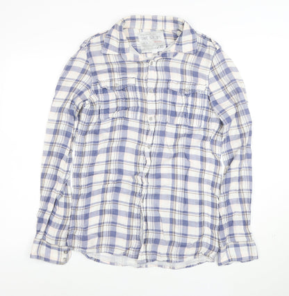 36 Degrees Men's Blue Check Cotton Relaxed Fit Long Sleeve Shirt S